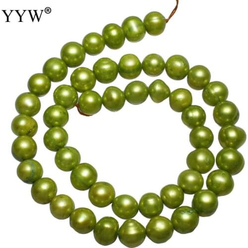 High Quality 8-9mm Green Natural Freshwater Cultured Pearl Freeform Shape Loose Beads 14.7 Inch Strand Potato Natural Pearls