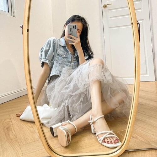 New Sandals Summer All-Match Square Thick Heel Hollow Out Roman Shoes 2021 Fashion Quality Woman High-Heeled Open Toe Size 35-39