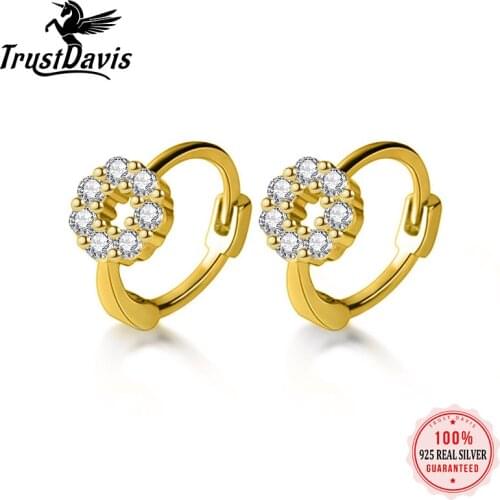 Trustdavis Real 925 Sterling Silver Fashion INS Geometry Round CZ Mini Hoop Earring For Women Wedding Party S925 Jewelry DA1674