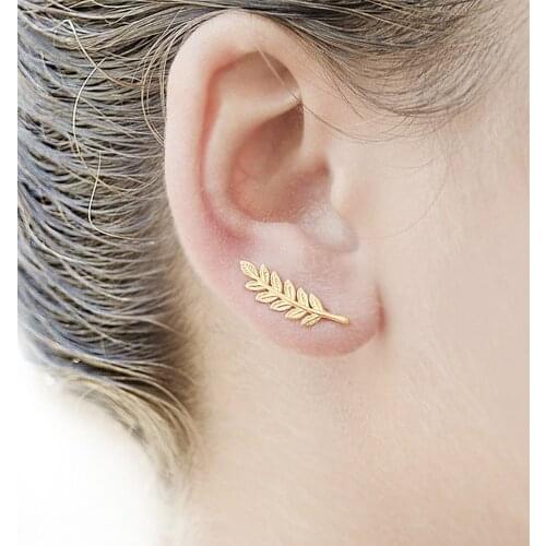 DoreenBeads Girls Women Stud Earrings Leaf Ear Climbers Ear Crawlers gold color /dull silver color 20mm x 7mm 1 Pair 2017 New