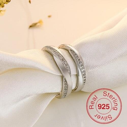 2 Circles High Quality Eternal Flower CZ Crystal Ring Lovers Set White Gold Engagement Wedding Rings for Women Couple Jewelry