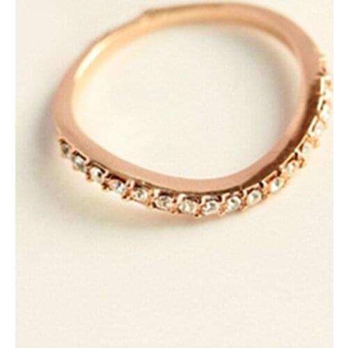 Crystal Rings Wavy Shape Ring Women Single Row Lines Finger Rings Charming Shiny Gold Color Jewelry Accessories