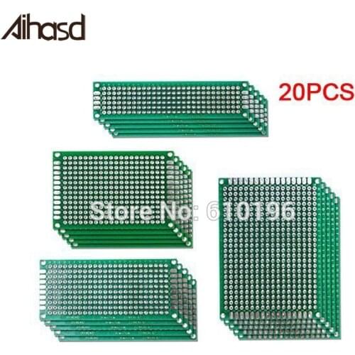 20PCS/LOT 5x7 4x6 3x7 2x8 CM Double Side Copper Prototype PCB Universal Board Experimental Development Plate For Arduino