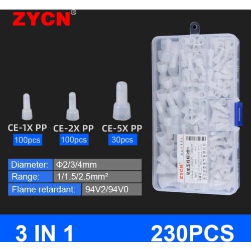 230PCS Closed End Cap Nylon Wire Connectors Crimp 22-10 AWG Quick Connect Volume Mass Splice Terminals Block Line Cap PA66