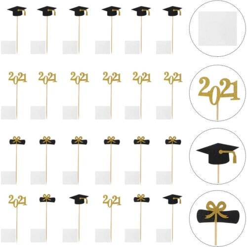 24Pcs 2021 Graduation Cupcake Toppers Trencher Cap Cake Decorative Toppers
