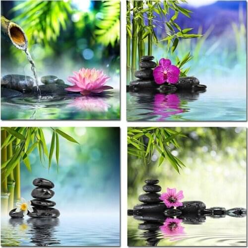 5D Diy diamond painting square Needlework Rhinestone mosaic 4pcs Bamboo Black Spa Zen Stone Pictures Diamond EmbroideryZP-1153
