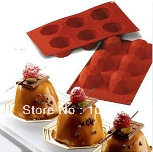 Free shipping!!! 1pcs 6-Holes Diamond Food Grade Silicone Cake/Chocolate/Pudding/Jelly/Ice DIY mold