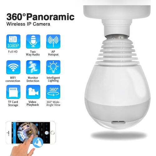 360 Degree 1080P Wireless IP Panoramic Camera LED Light Home Security WiFi CCTV Fisheye Bulb Lamp Two Way Audio Surveillance Cam