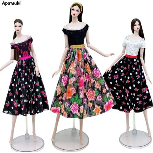 Black Countryside Floral Dress For Barbie Doll Clothes Outfits Party Dresses Clothes For Barbie Dollhouse 1/6 Dolls Accessories