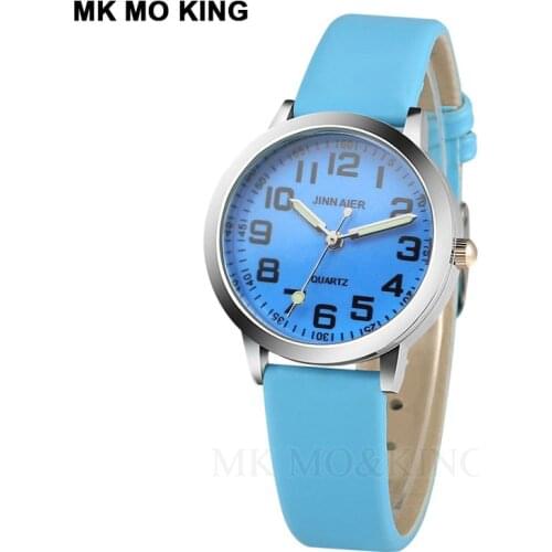 Color ladies watch fashion luminous pointer kid boy sports clock casual quartz leather girl Kids Wristwatch Relogio Feminino