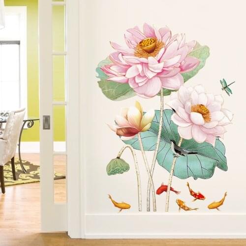 Lotus 3D Wall Stickers Flowers Home Living Room Wall Stickers Decoration Self-adhesive Girl Room Decor Bedroom Aesthetic Posters