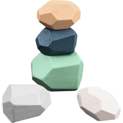 Children Wooden Colored Stone Blocks Building Block Educational Toy Stacking Block Game Rainbow Wooden Children Toy