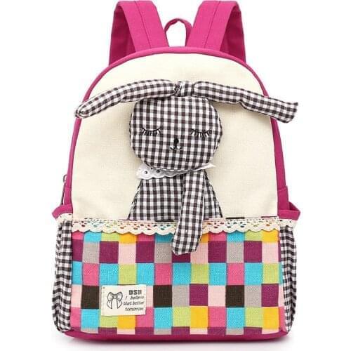 Kindergarten children 3d rabbit school backpack child cartoon girl patchwork canvas Mochila fashion childrens bag rucksack