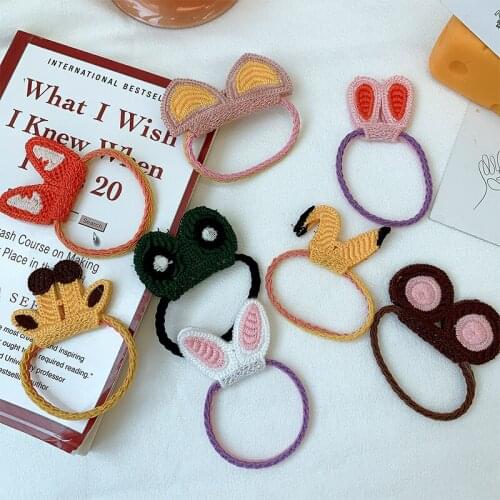 Cute Simple Cloth Frog Bear Pig Fox Giraffe Rabbit Ears Knitted Elastic Hair Bands Ponytail Holders Headwear for Women & Kids