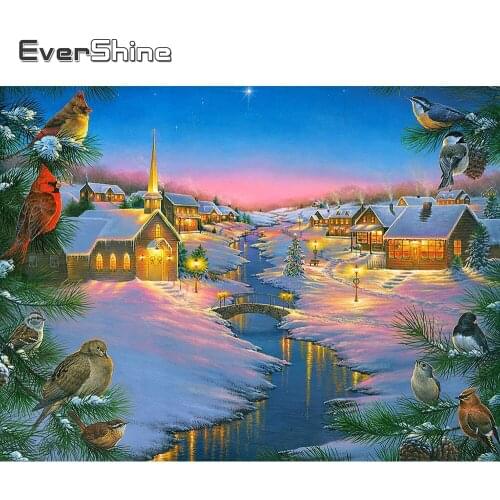 EverShine 5D Diamond Painting Cross Stitch Landscape Diamond Embroidery Winter Bird Mosaic Picture Of Rhinestones Handmade Hobby