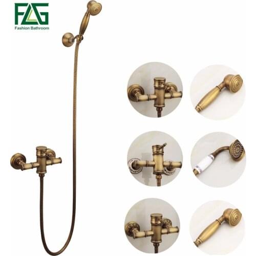 FLG Wall Mounted Antique Brass Bronze Brushed Bathtub Faucet with Hand Shower Bathroom Shower Faucets torneiras FLG40007A