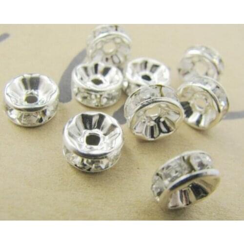 Hot!8mm DHL Free+Gift White Rhinestone Rondelle Spacer, Silver Plated DIY Loose Beads Fit Charm Bracelet