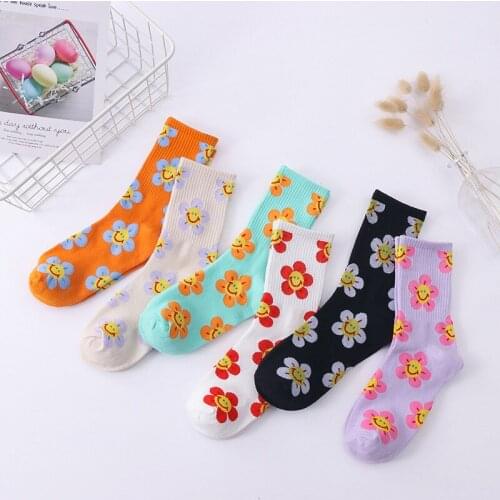 Sunflower Print Cotton Socks For Women Cute Candy Color Casual Socks Fashion Harajuku Female Funny Socks Short Socks 2021 Girls