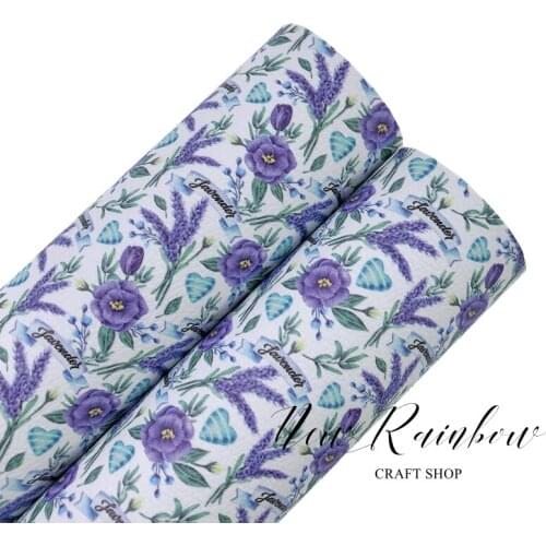 New Rainbow Creative Design Lila Lavender Flowers Pattern DIY Faux Leatherette A4 Sizes For Bow Crafts, Accessories