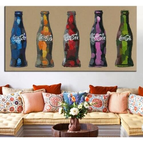 5 Coke Bottles Oil Painting Wall Art for Home Decoration Modern Abstract Still Life 100% Hand Painted Painting Pictures Unframed