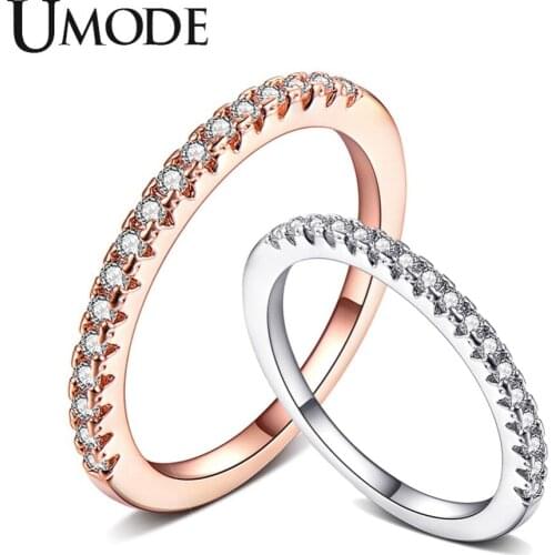 UMODE New Paved CZ Crystal Half Eternity Ring for Women New Fashoin Clear Round Zircon Rose&White Gold Ring Jewelry AUR0458