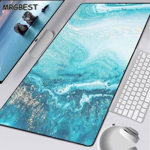 MRGBEST Blue Gold Marble Large RGB Mouse Pad Anime XXL Size 2/3mm Thickness Pads with Non-slip Rubber Desktop Mat with Lockedge