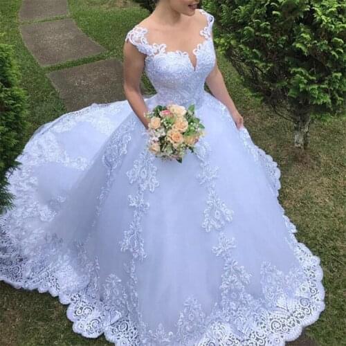 Lace Wedding Dress V neck White Iovry Wedding Gown Bride Dress Fansmile Illusion Vestido De Noiva custom made service