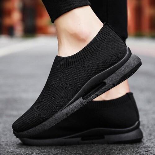 Big Size Summer Slip-ons Sock Sneakers Mens Running Shoes Sports Man Shoes Sport Men Black Knit Trainers Tennis Basket GMB-1452