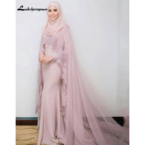 Muslim Evening Dresses Mermaid Long Sleeves Appliques Lace Formal Hijab Islamic Dubai Kaftan Saudi ArabicMother Of Bride Dresses