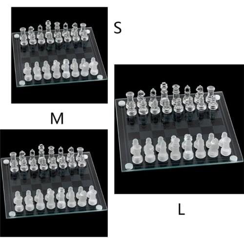 Exquisite Glass Chess Game Set, Solid Glass Chess Pieces and Crystal Mirror Chess Board Gift for Young Adults