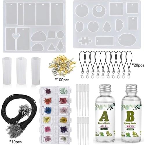 Epoxy Resin Molds Kit Silicone Mold Tool With Epoxy 100g AB Glue 1:1 For Pendent Earring Keychain Jewelry Making DIY Earring