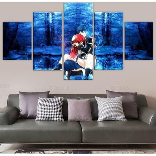Wall Art Modular Framework Canvas Print 5 Pieces Erza Scarlet Anime Fairy Tail Jellal Fernandes Poster Home Decorative Bedroom