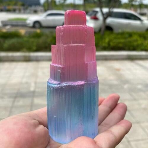 Natural Healing Pink Blue Aura Selenite Crystal Gypsum Tower Reiki Stone Mineral Specimen DIY Collectible Gift