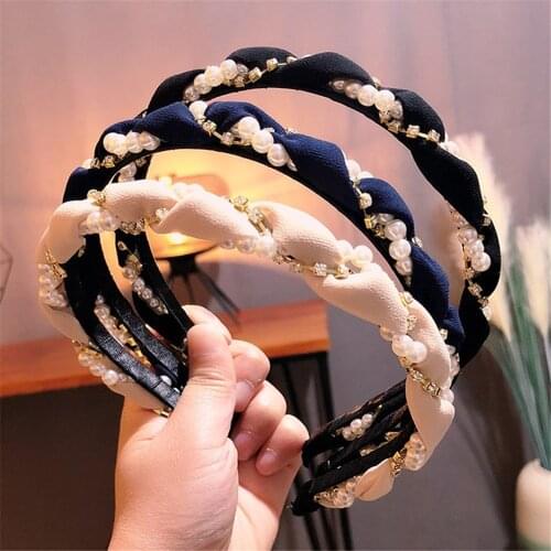 Luxurious Pearls Rhinestone Hair Hoop Headband Hairband for Women Girls Gauze Hair Band Hair Accessories