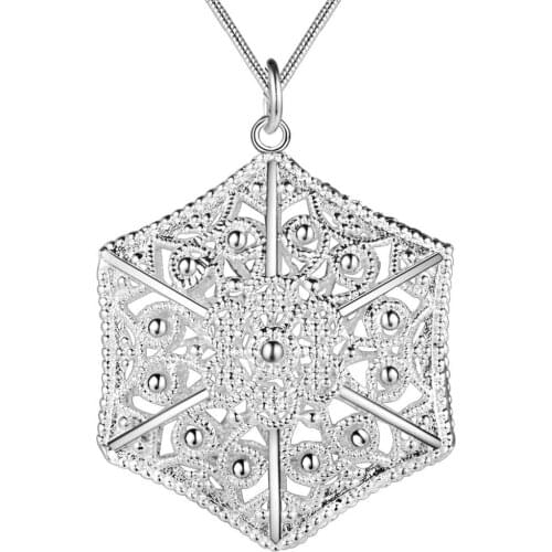 Wholesale Charm Silver Color Pendants For Women Fashion Jewelry Necklace Lady Fashion Jewelry Pendant Hexagonal Plate AN085