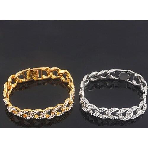 Punk Miami Cuban Choker Bracelet Iced Out Paved Rhinestones Bracelet Full Miami Curb Cuban Chain Bling Rapper For Men Jewelry