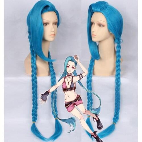 Anime League of Legends LOL Jinx Cosplay Wigs For Women Blue Double Ponytail Braids Girls Long Hair For Halloween Party