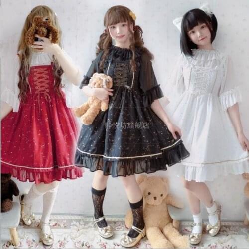 Princess daily tea party sweet lolita dress palace lace bowknot bandage high waist victorian dress kawaii girl gothic lolita jsk