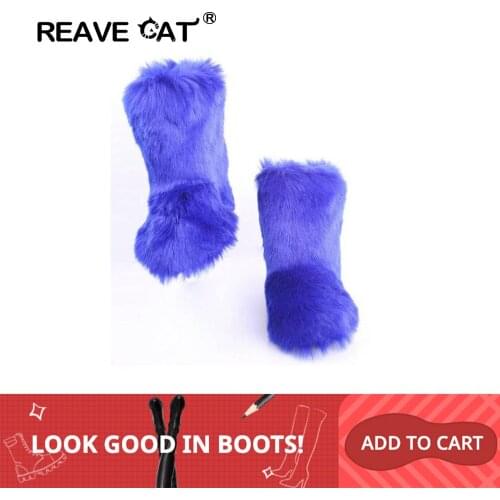 REAVE CAT Furry Boots Winter Shoes Women Snow Boots With Bag Headband 2019 New Luxury Fur Winter Boots For Women High Boot Fur