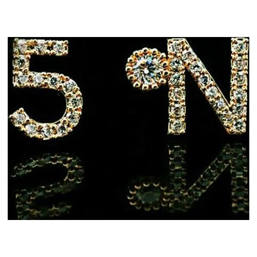 AAA Quality Micro Pave Zircon Asymmetry Stud Earrings 925 Silver Needle Original Letter Earrings for Women Party Jewelry