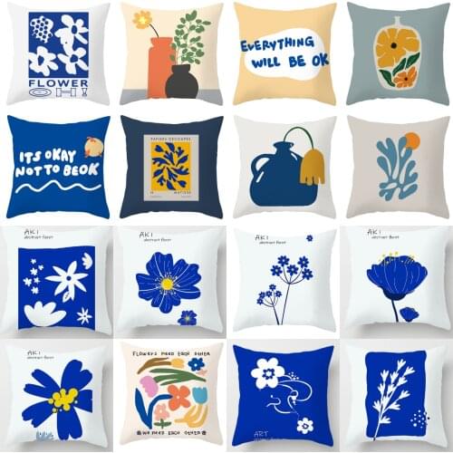 Modern Nordic Abstract Floral Blue Cushion Cases Simple Cute Pillows Decor Home Cojines Decorativos Para Sofa Throw Pillows Case
