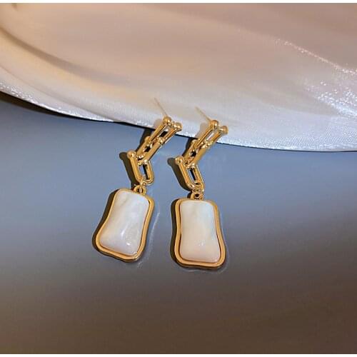 SRCOI Geometric Multi Chain Irregular Acrylic Pearl Dangle Earrings For Women Minimalist Geometric Design Long Earrings Earring