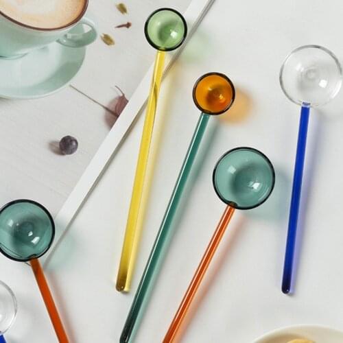 Long Handle Glass Spoon Transparent Rainbow Tableware Scoops For Coffee Tea Ice Cream Dessert Stirring Spoons