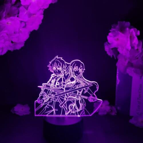 KIRITO And ASUNA LED Anime Lamp Sword Art Online Figurine Night Light LED Sensor Touch Control Color Changing Manga Friends Gift