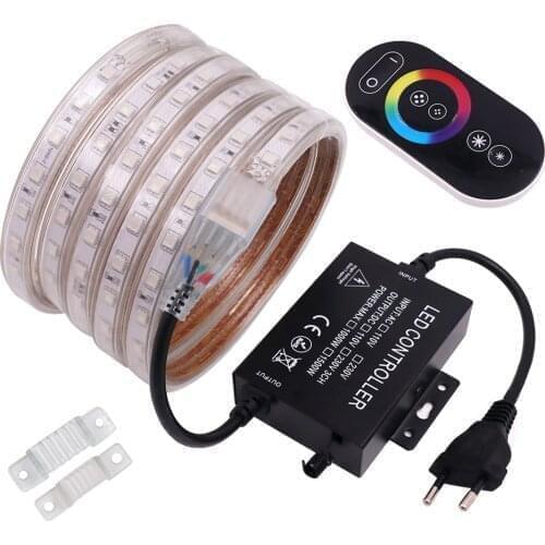 5050 RGB LED Strip Light 220V 60LED/M RF Touch Remote Control Waterproof 1500W Controller LED Tape Ribbon Light Home Decoration
