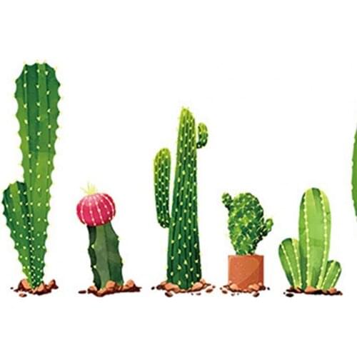 Fresh Cactus Wall Sticker Creative Nordic Self-adhesive Green Plant Wallpaper Decals TV Background Decorative Mural Home Decor