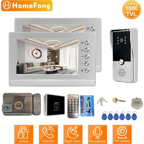 HomeFong 7 Inch Video Intercom with Lock 2 Monitors 1000TVL Doorbell Call Panel Unlock for Apartment Home Entry Security System