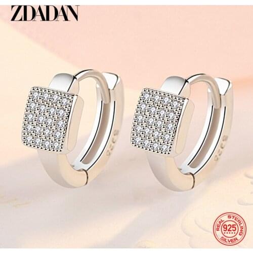 ZDADA New Arrival 925 Sterling Silver Square Zircon Hoop Earrings Women Fashion Wedding Jewelry Accessories