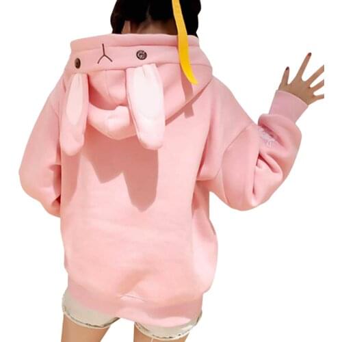 Rabbit Ears Kawaii Hoodie Women Girls Anime Sudaderas Sweatshirts Winter Warm Long Sleeve Hooded Pulovers Blouse Jackets Moletom