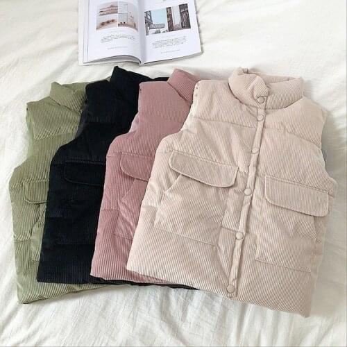 Jacket Vest Corduroy Single-Breasted Turtleneck Coat Womens Winter Wear Loose Sleeveless Chaleco Mujer